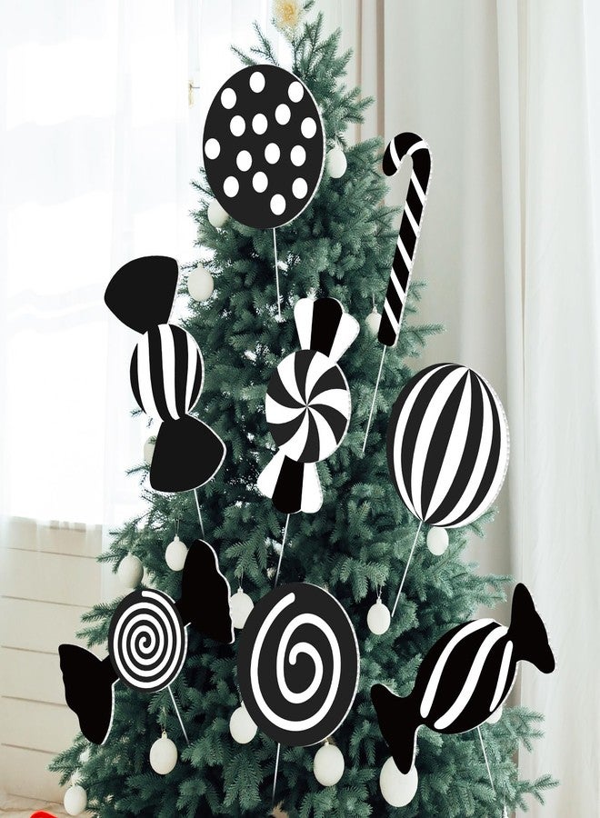 Yuntau 16 Pcs 8" Large Black and White Candy Christmas Decorations Peppermint Lollipop Photo Prop Ornaments Candy Cane Tree Picks for Xmas Tree Hollow Board Indoor Christmas Holiday Vase Wall Decor - Image 1